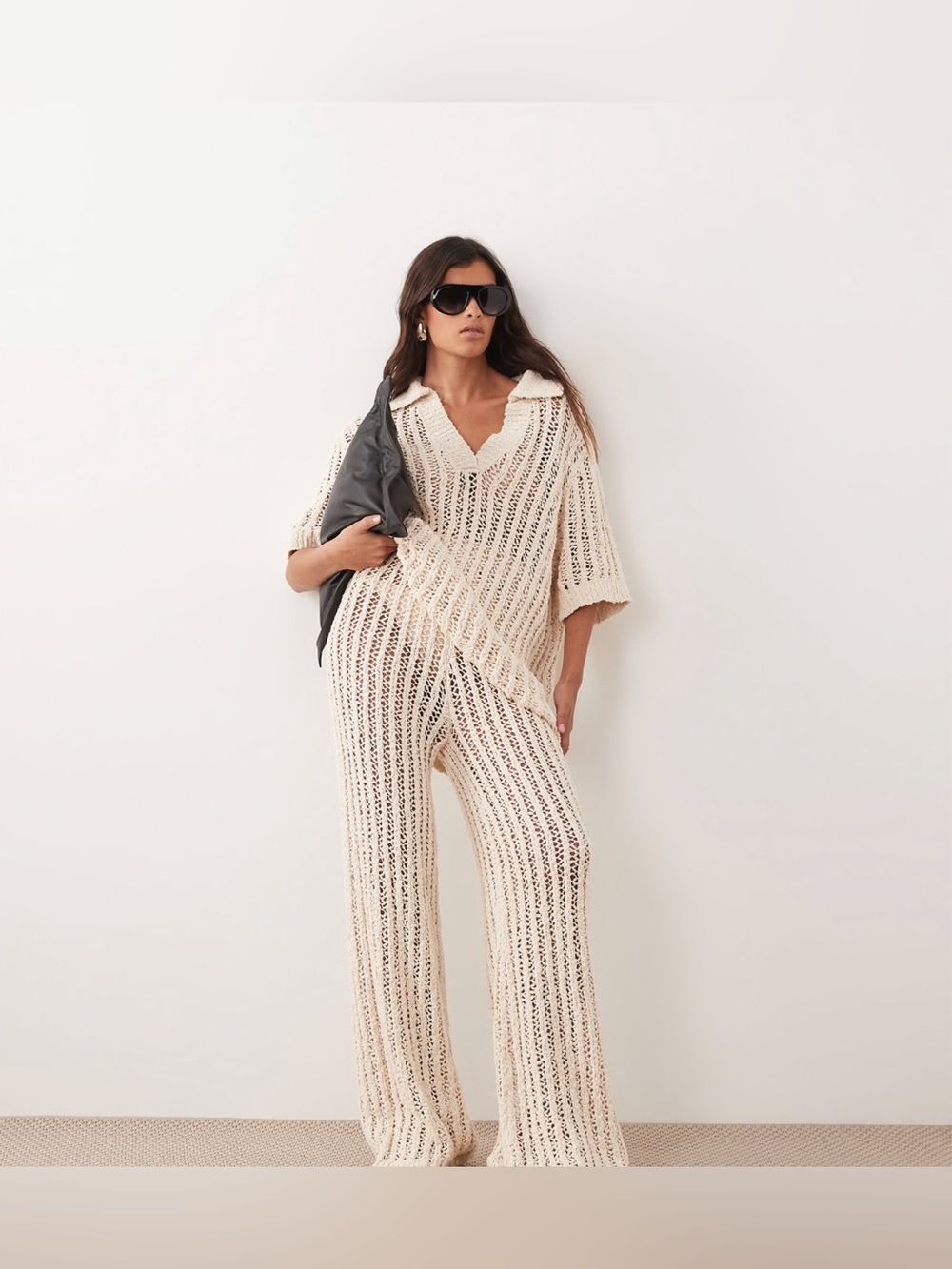 ARRANGE Crochet Straight Leg Pants In Ivory Size L US 12-14
